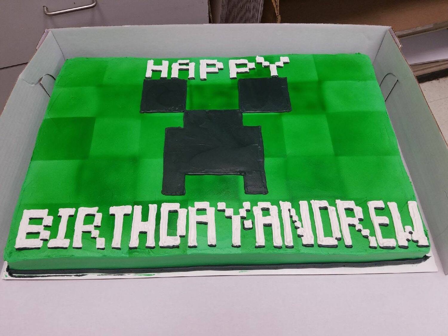 Custom Minecraft birthday sheet cake from our bakery
