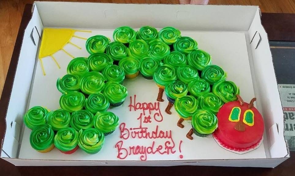 Very Hungry Caterpillar first-birthday cupcake cake