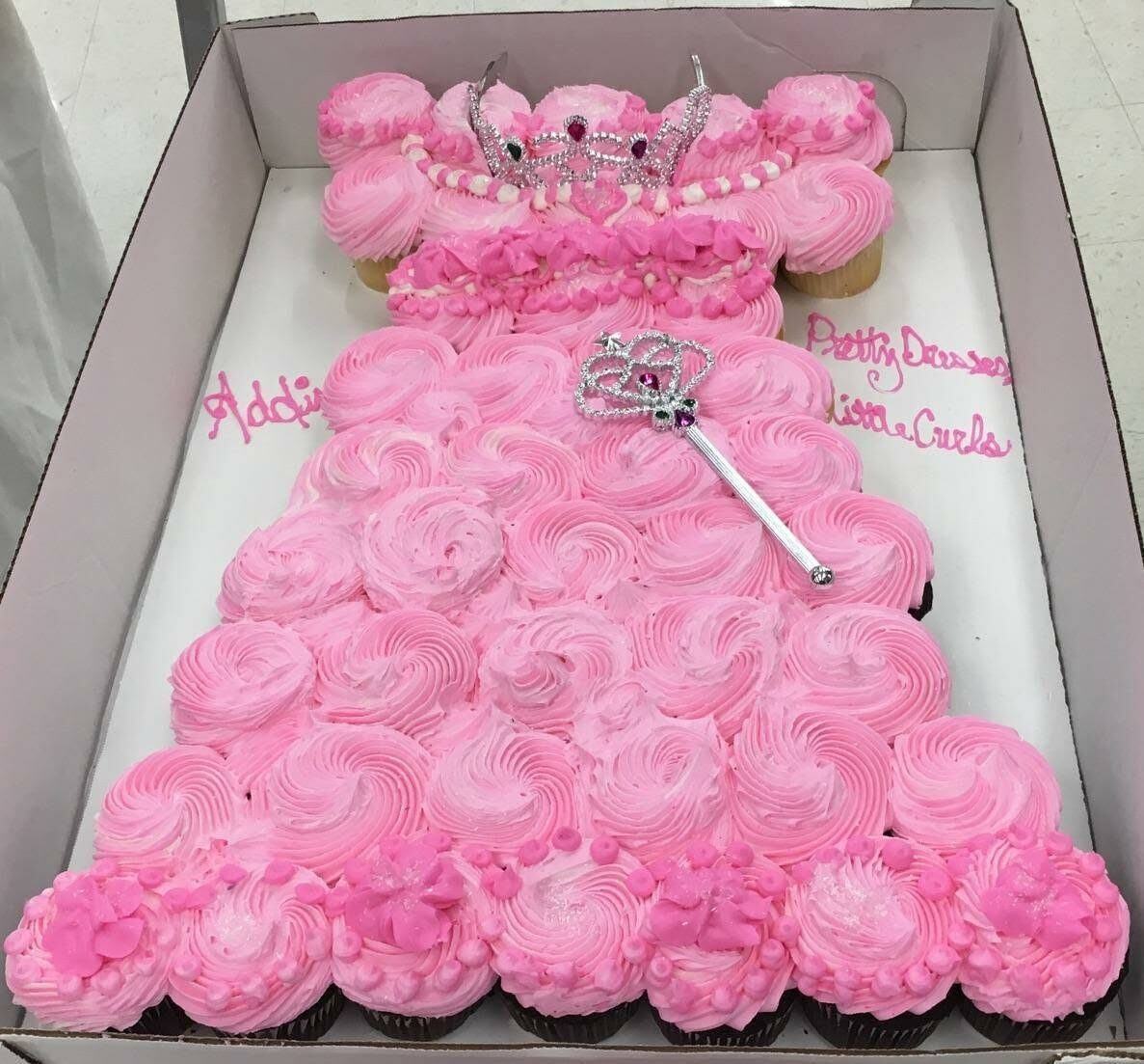 Princess dress pull-apart cupcake cake in pink