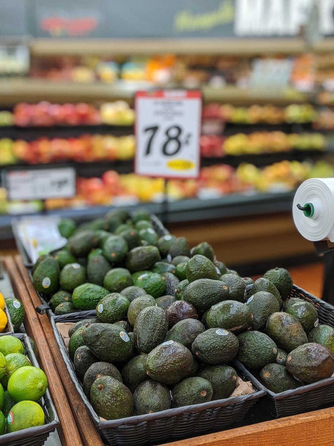 Fresh avocados in the produce department