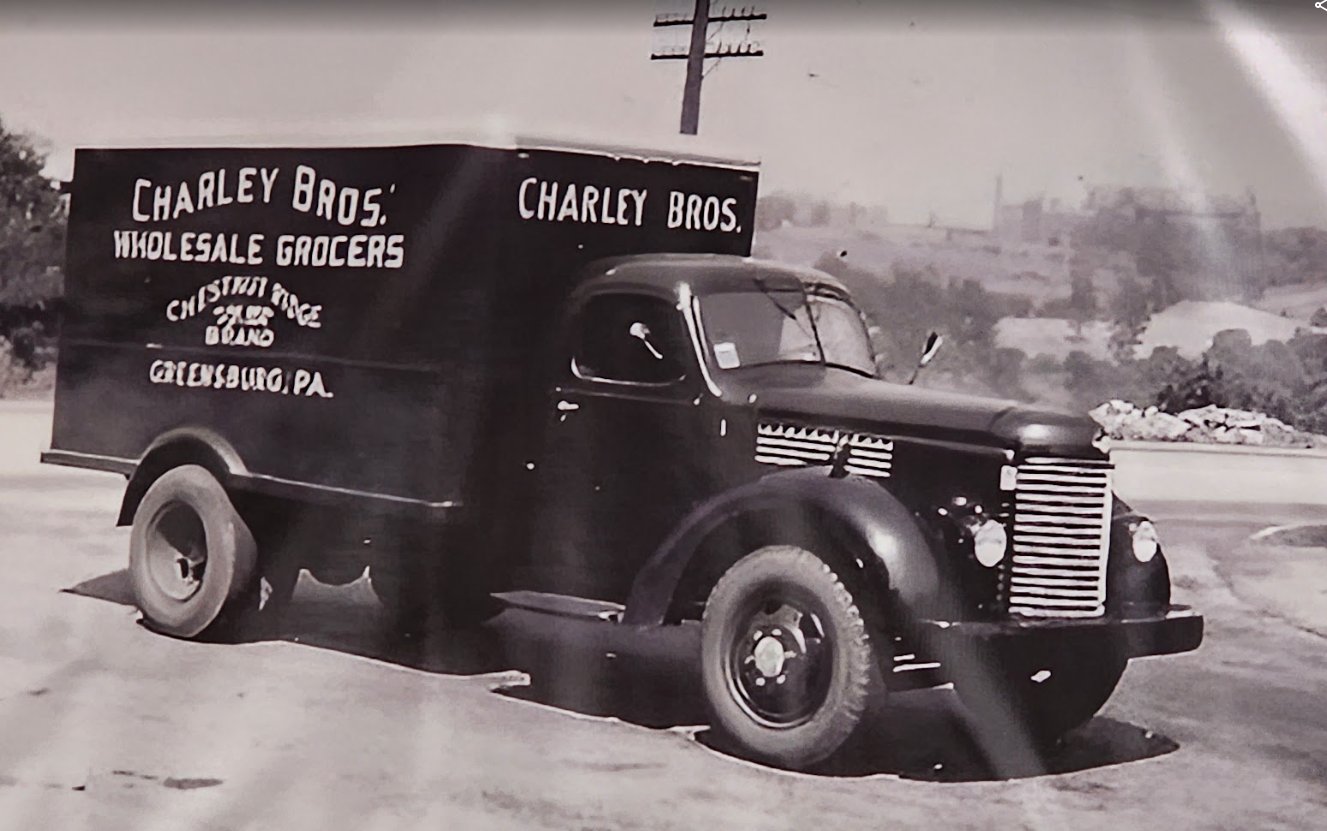 A Charley Bros. Wholesale Grocers delivery truck, Chestnut Ridge Brand, Greensburg PA
